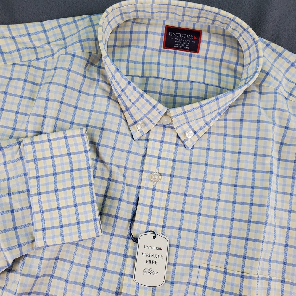 UNTUCKit XXXL Men's Wrinkle Free Blue‎ Plaid Button Down Dress Shirt Cavalon